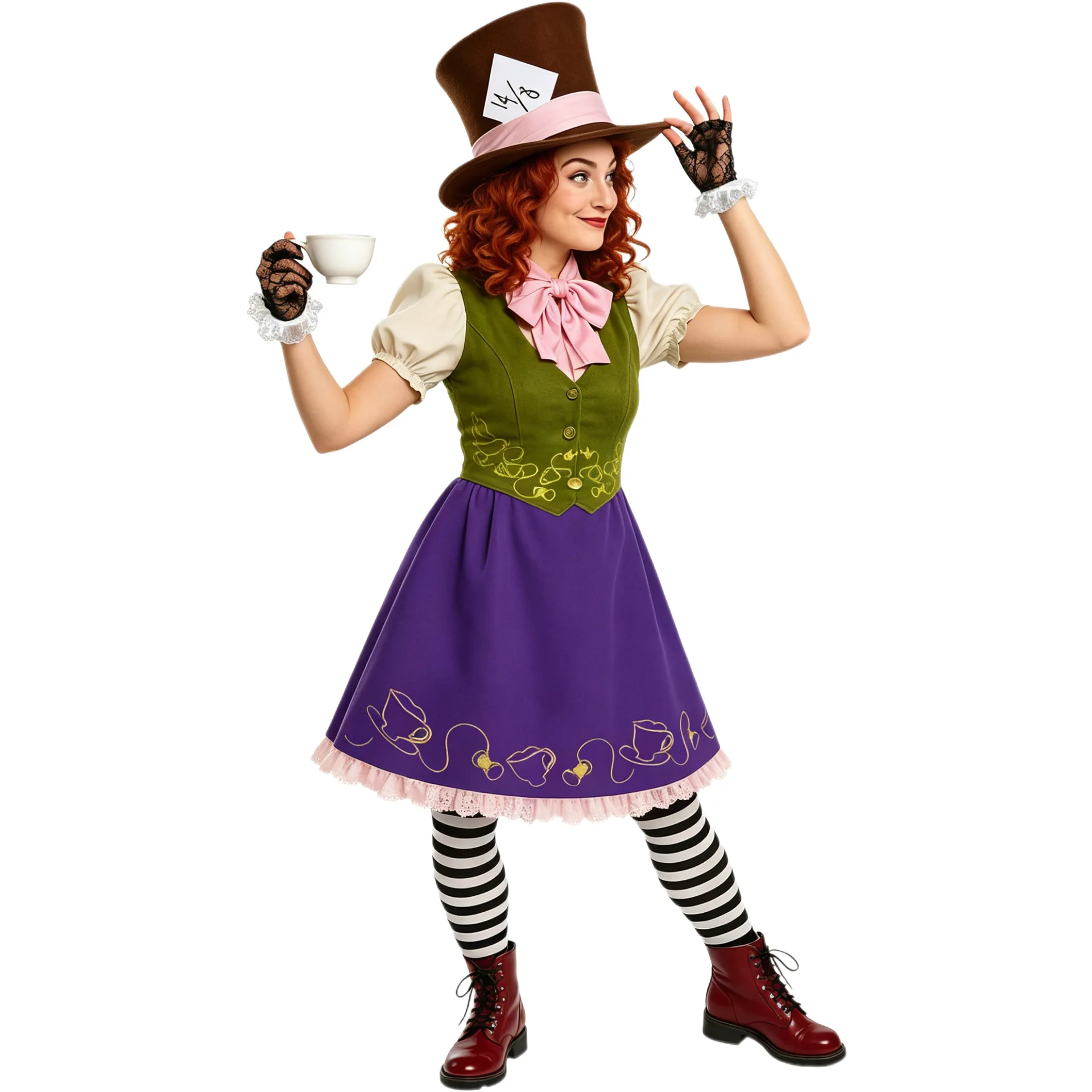Alice in Wonderland Mad Hatter Dress Cosplay Costume Halloween Carnival Party Outfit Role Play Full Set for Girls