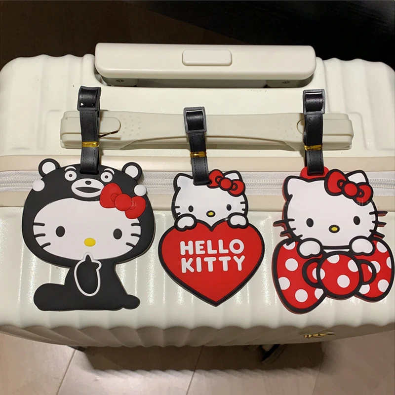 Kawaii Hello Kitty Luggage Label Anime Sanrio Kuromi Melody Luggage Tag Suitcase ID Address Holder Baggage Boarding Portable