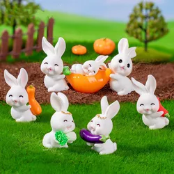 Figurines Miniatures Cartoon Funny Cute White Rabbit Animals Micro Landscape Ornaments For Home Decorations Desk Accessories