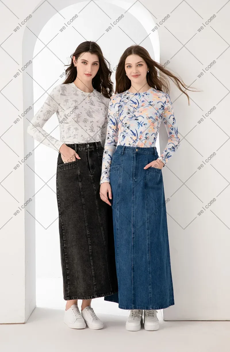 

2024 spring summer maxi denim skirt for woman clothing no any stretch