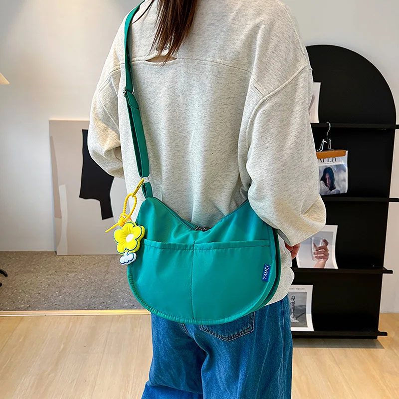 2023 Canvas Women\'s Crossbody Bag Trend Small Shoulder Handbag Korean Solid Color Student Phone Bag Simple Shopper Zipper Purse