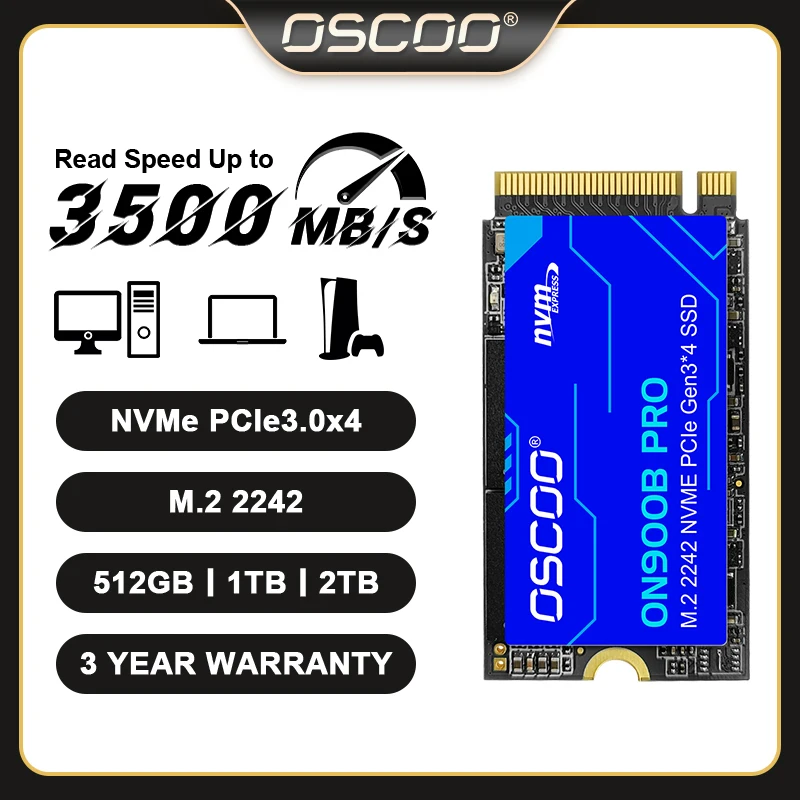 OSCOO ON900B PRO M.2 2242 PCIe3.0x4 unidad de estado sólido 3500 MB/s 1TB 2TB 512GB NVMe SSD para ordenador portátil de escritorio PlayStation 5