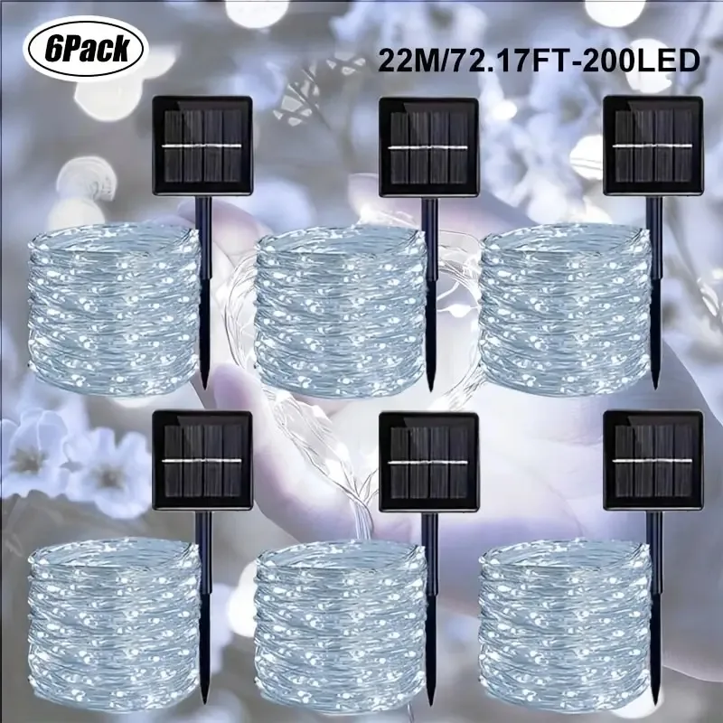 

6 Pack Solar String Lights Outdoor 1200LED Fairy Light Waterproof Solar Twinkle Light Silver 8 Modes for Xmas Tree Party Wedding