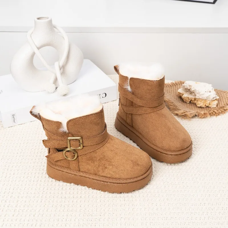 Thick Plush Snow Boots for Little Girls 2026 New Winter Kids Warm-lined Cotton Boots Non-slip Simple Comfort School Casual Wear
