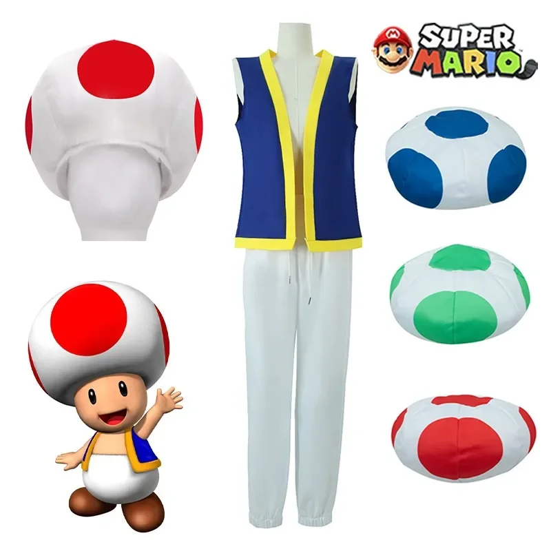 

Super Mario Toad Cosplay Costumes Halloween Toad Role Playing Performance Outfit for Child Adult Mushroom Head Hat Party Clothes
