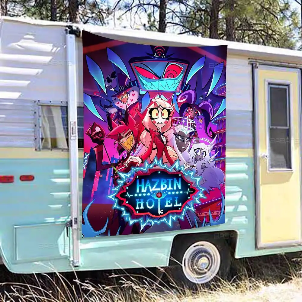 Alastor H-Hazbin-Hotel Anime High End Quality Banner Printing Artistic Atmosphere Style Camping Flag