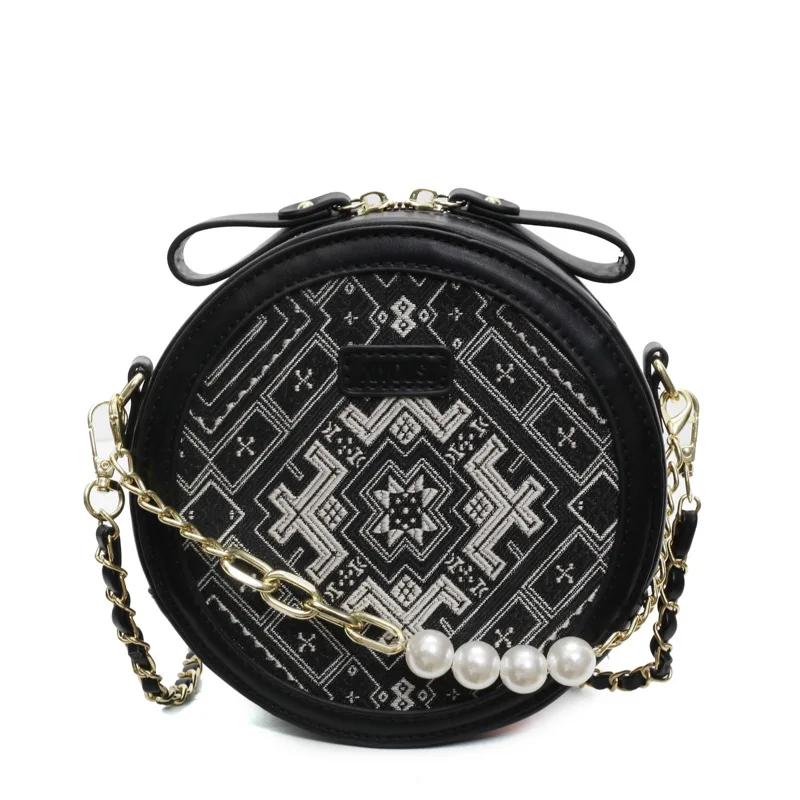Women's Bag Pearl Chain Small 2025 Popular New Braided Crossbody Bag Fashion Single Shoulder Small Round Bag