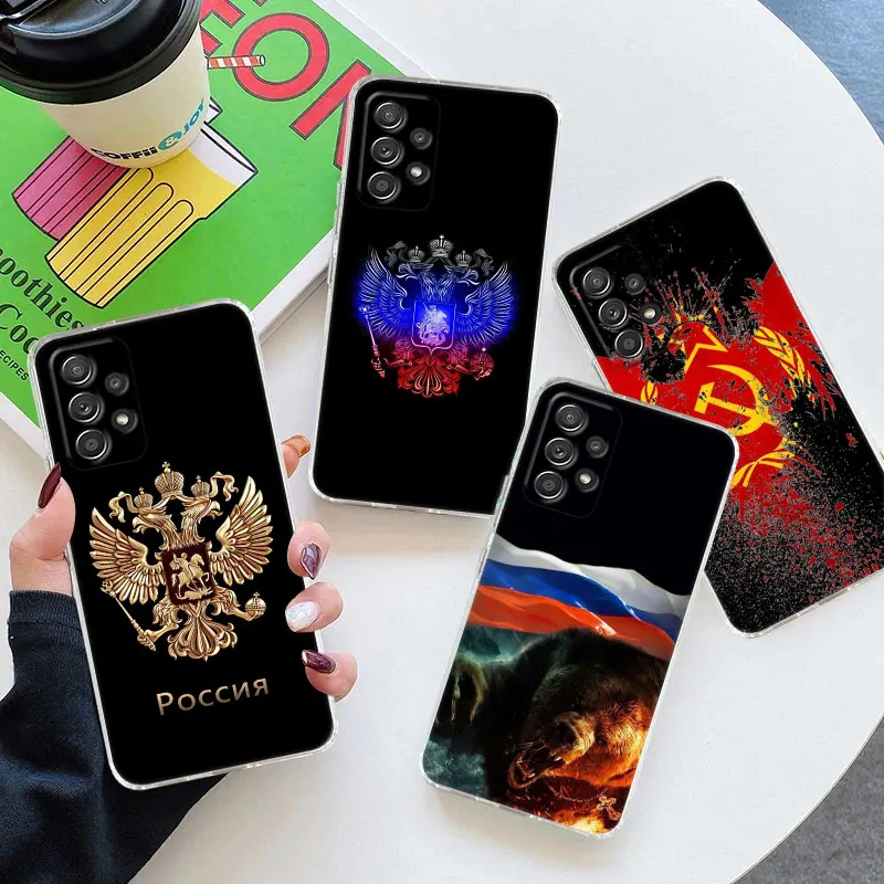 Russia USSR CCCP Flag Case For Samsung Galaxy A55 A54 A52 A53 5G A15 A14 A13 A21S A23 A34 A35 A33 A32 A72 Phone Case Clear Cover