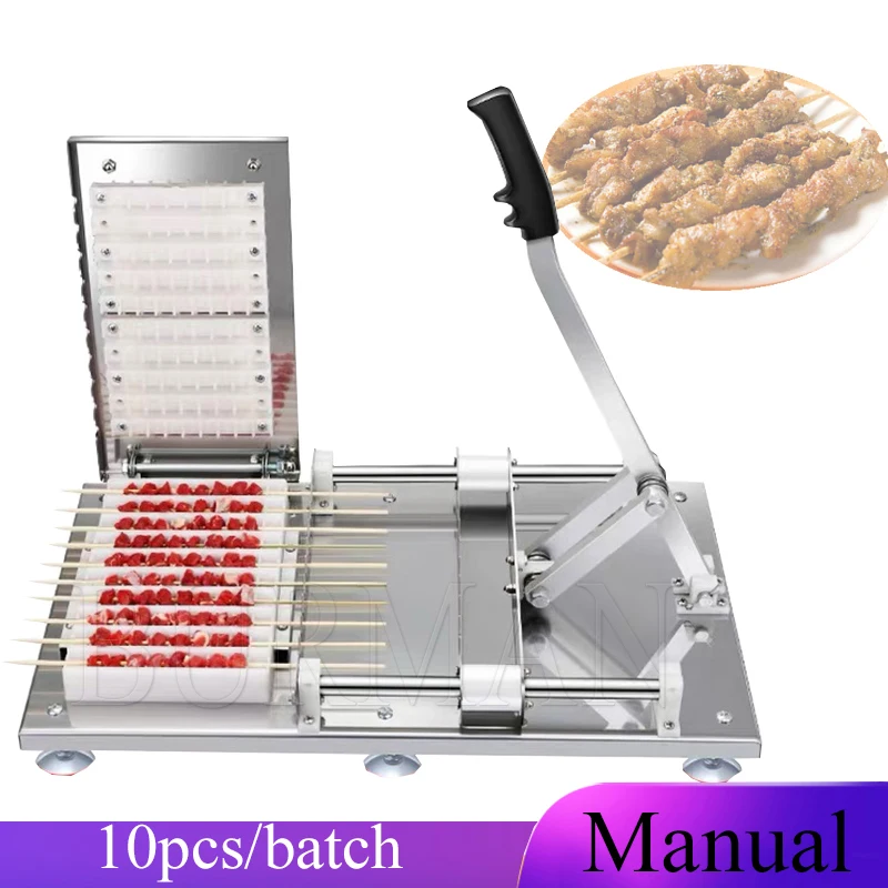 Manual BBQ Satay Stainless Steel  Mutton Kebab Lamb Skewer Tools  Meat Wear String Machine