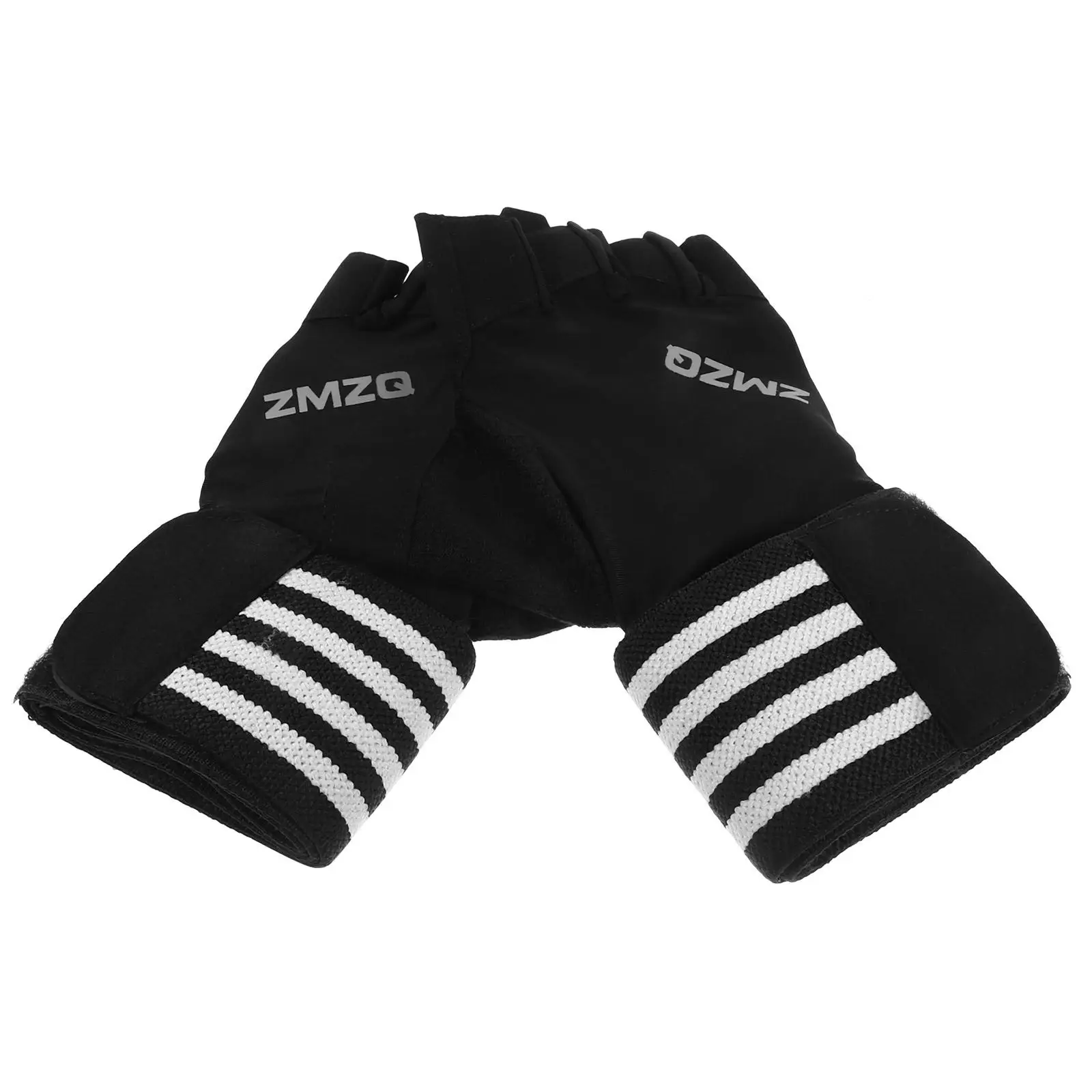 Half Finger Anti Slip Sweat Absorbing Gloves Black White Stripes M Size Gym Workout Weightlifting Cycling Mountaineering Fitness