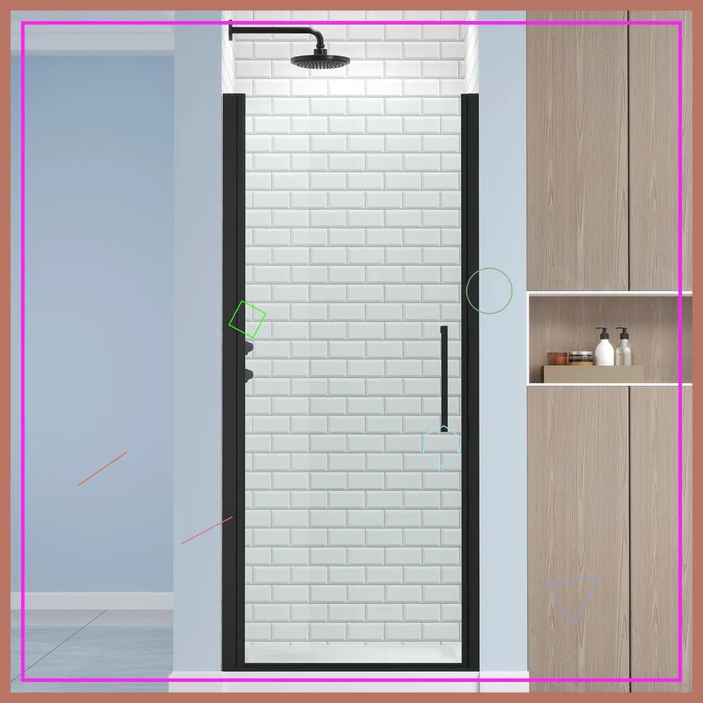 

Безрамная поворотная душевая дверь 34,8–36 дюймов x 72 дюйма, закаленное стекло 1/4 дюйма, магнитное уплотнение, реверсивная установка