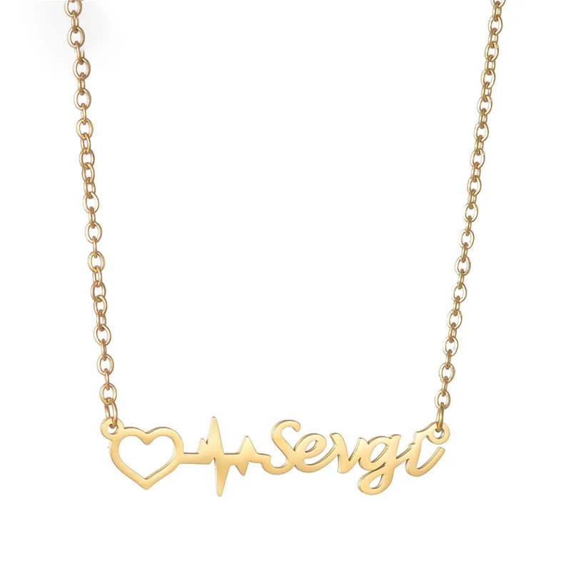 

Fashion Personalized Custom Name Necklace Stainless Steel Electrocardiogram Chock Chain Nameplate for Women Jewelry Gift