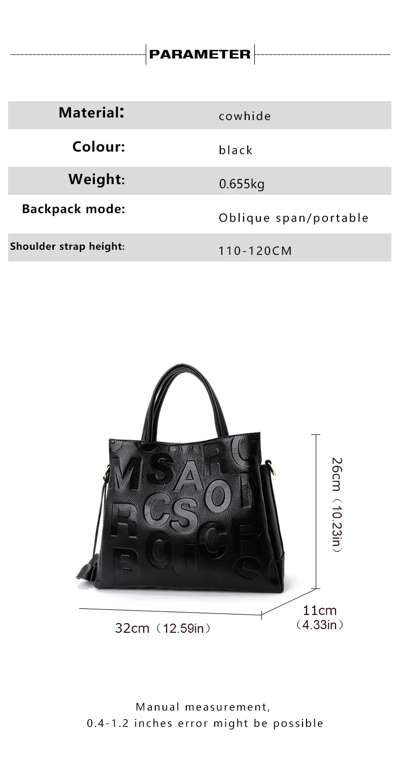 Neue modische Damenhandtasche mit Buchstaben-Print, hochwertig und geräumig, aus Rindsleder, ideal für den Arbeitsweg. – Detail 4
