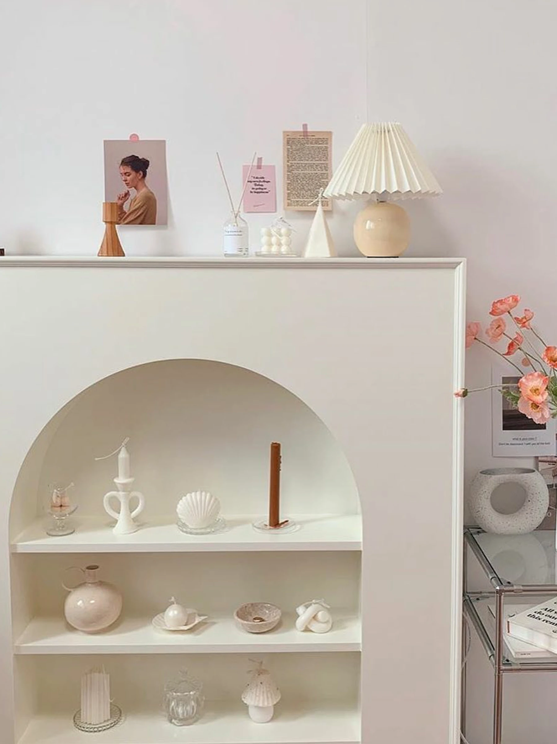 Simple French fireplace decoration Nordic style wall side cabinet cream color shelf B & B art door cabinet