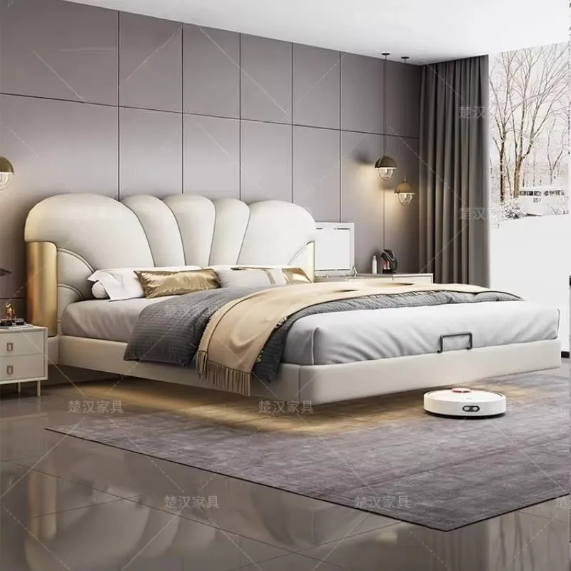 Frame Space Double Bed Modern Platform Beige Full Size Bedroom Double Bed Bases Living Room Cama De Casal Furniture Home