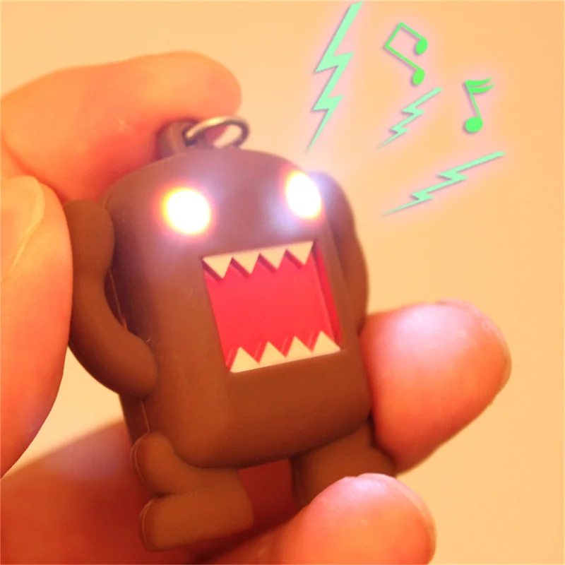 New So Cool !!! Ultra Bright LED Cute Mini Domo kun Action Figure Toys LED Flashlight Keychains With Sound Keychain Kids Gifts