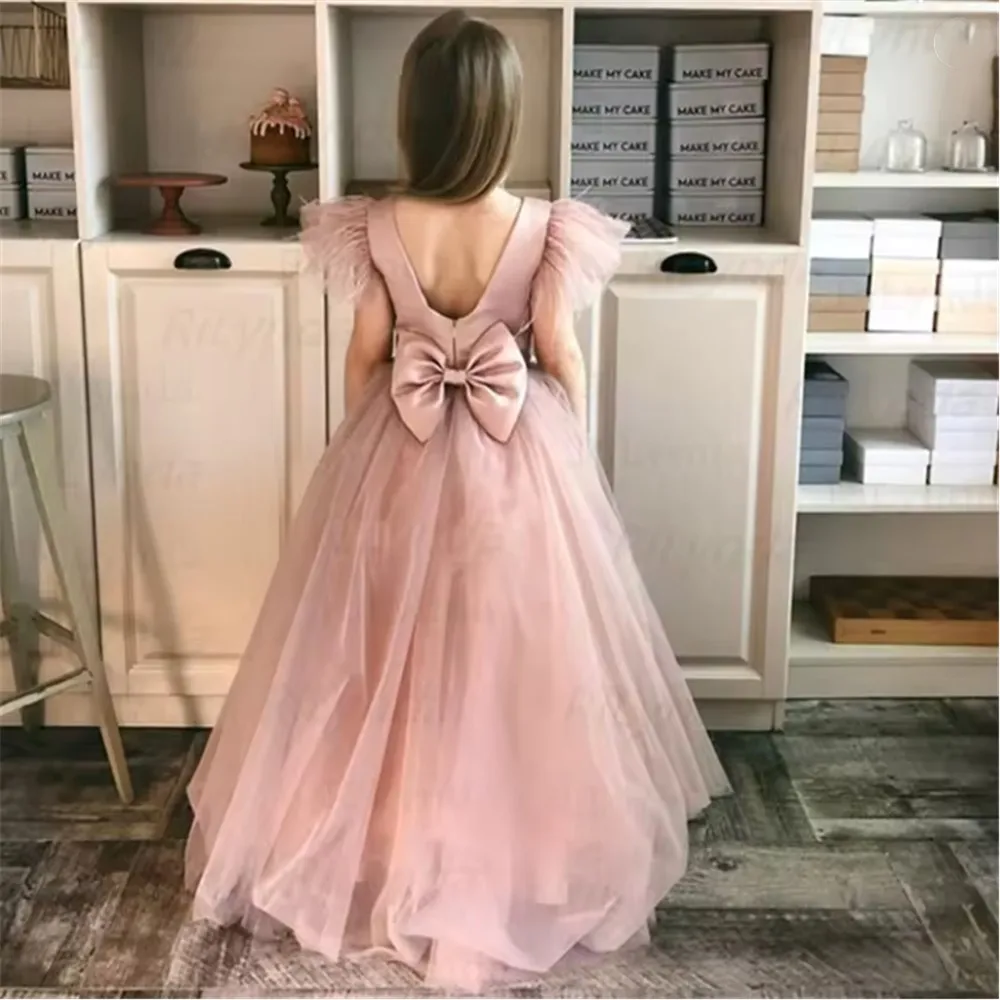 

Customized Pink Flower Girl Wedding Dress Sleeveless with Bow Princess Girl Birthday Party Dress Baby Kids vestidos de comunión