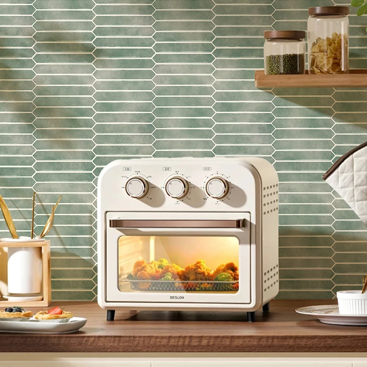 3D Imitation Tile Wall Sticker Self-adhesive Jadeite Wood Pile Waterproof and Anti-fouling Wallpaper Home Accessories