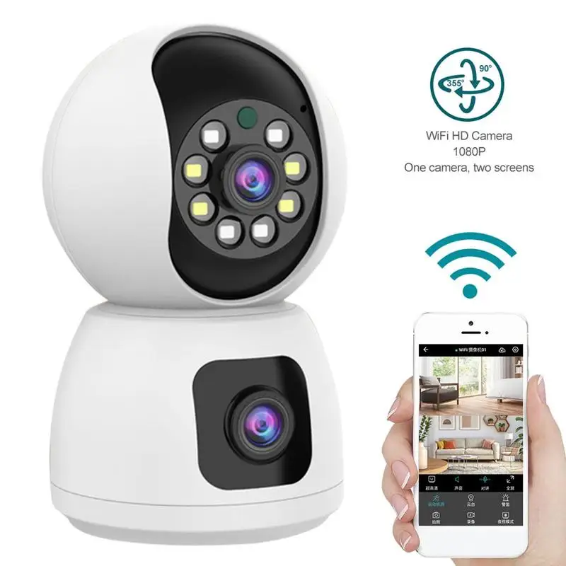 Home Cameras Indoor Wide Angle Indoor Monitoring Camera Night Vision Dual Lens Camera With Motion Detection Two-Way Audio For