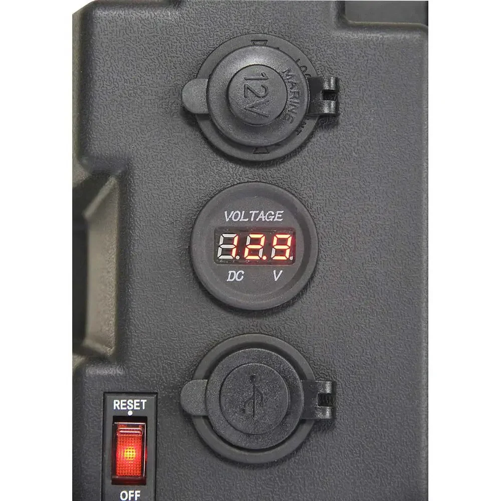 Boîtier de batterie alimenté 12-24 V avec chargeur USB et voltmètre pour voiture extérieure marine