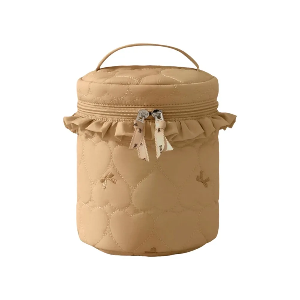 Love Pattern Cosmetic Organizer Bag Cylindrical Shape Multi-Pocket Makeup Bag Large Capacity Candy-Colored Toiletries Bag Women