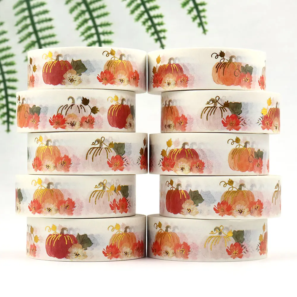 1PC 15MM*10M Seamless Watercolor Pumpkins fall patterns Washi Tape Sticky Adhesive Tape Scrapbooking Album DIY Decorative Tape