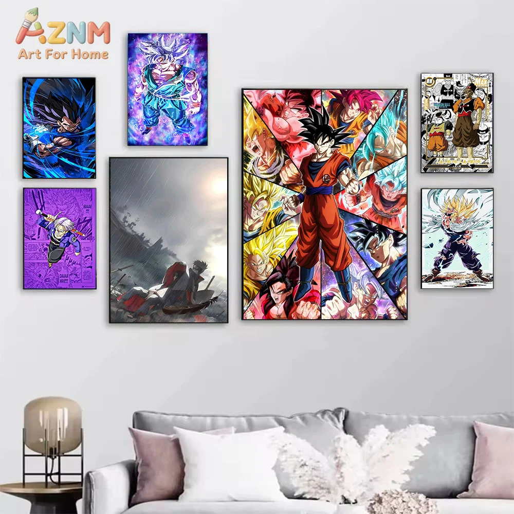 AZNM Dragon Ball Goku Vegeta Trunks Anime Canvas Wall Art Print Unframed Home Decor Painting