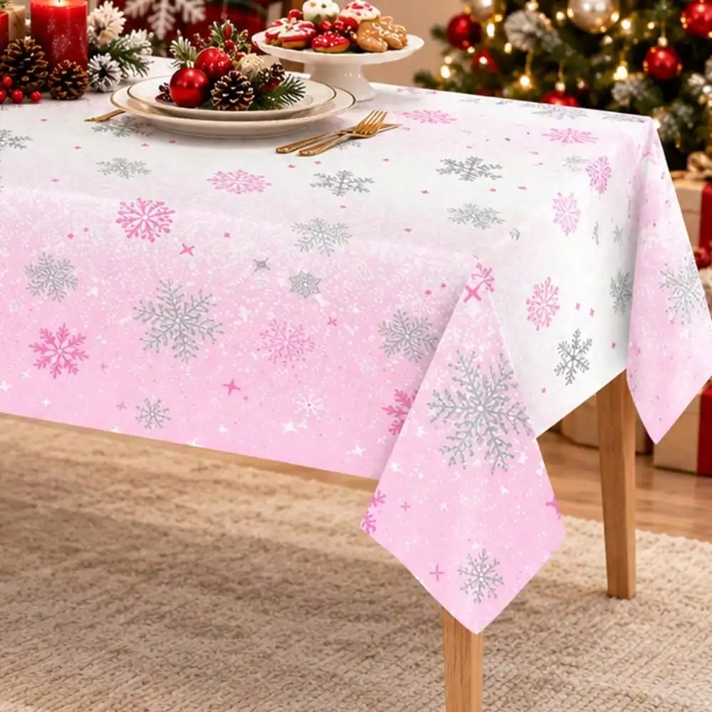 Snowflake Tablecloth Disposable Plastic Table Cover Blue And White Winter Wonderland Theme Birthday Party Supplies Tabletop Deco
