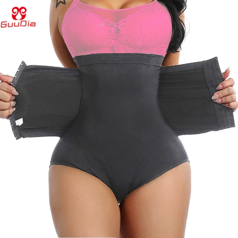 

GUUDIA 4XL 5XL 3 Row Hook Buckle Steel Bone Breathable Stretchy High Waist Tummy Control Women Waist Trainer Body Shaper Panties