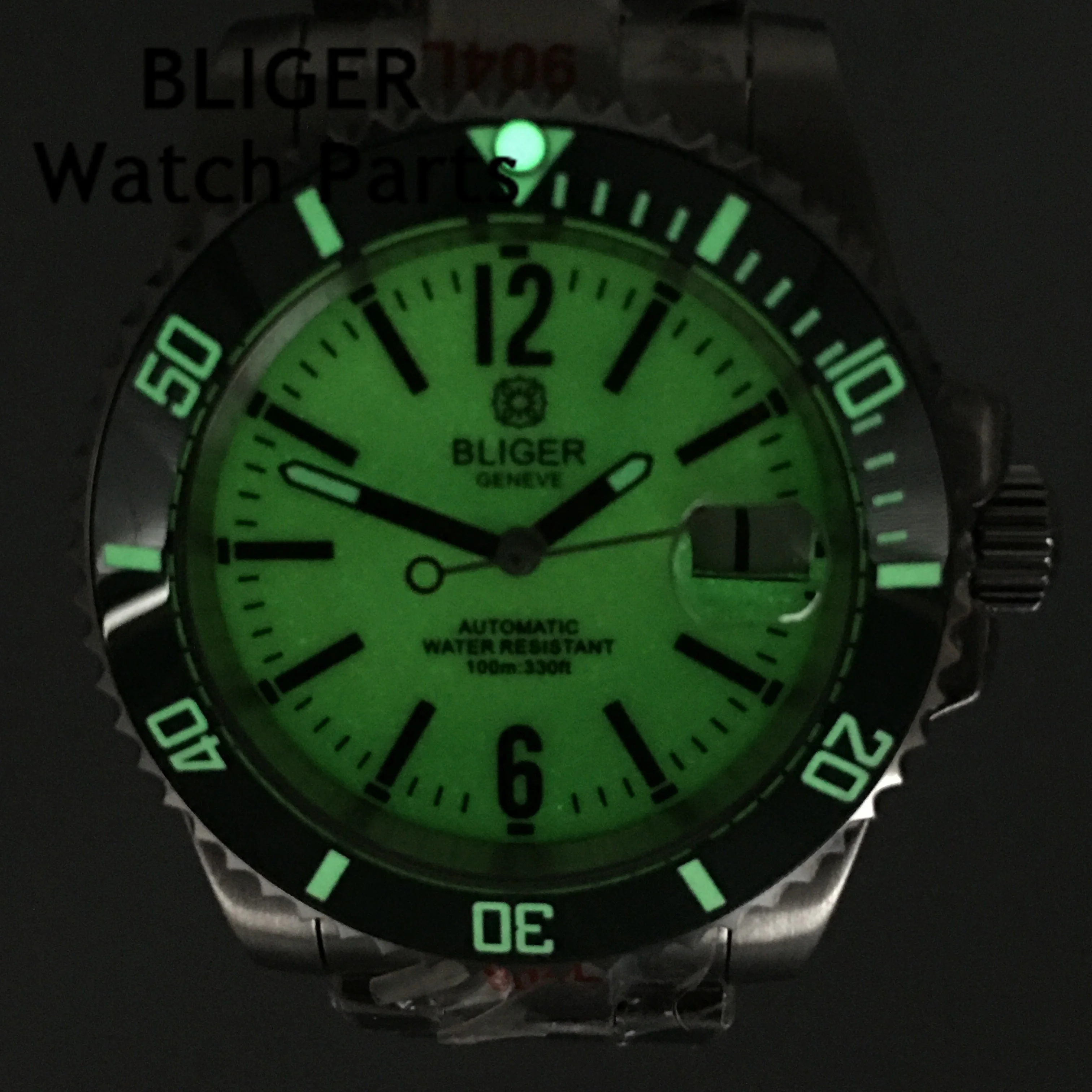 BLIGER 40mm Men\'s Watch NH35A Automatic Movement Mechanical Wristwatch  Case Fluorescent Green White Dial Bezel Full Luminous