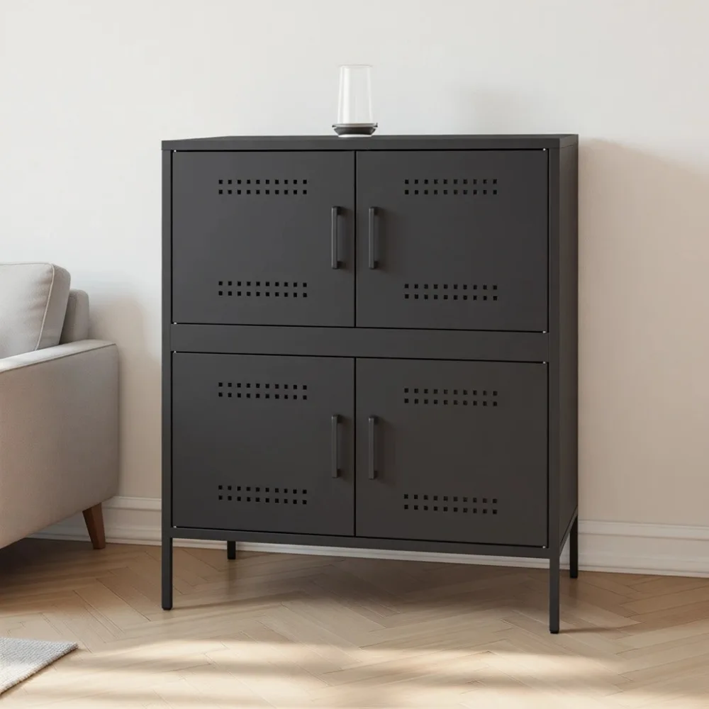 Aparador de acero negro de 68x39x79 cm, mueble de almacenamiento para comedor y sala de estar