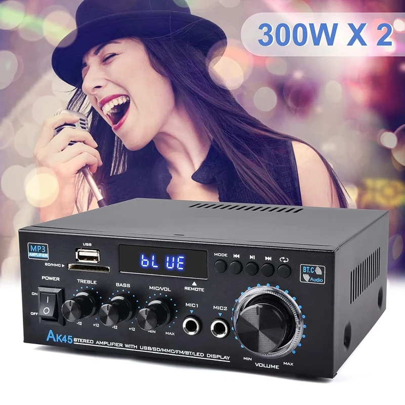 Penerima Amplifier Audio Stereo Bluetooth 5.0, 1 buah Speaker suara Home Theater Audio Stereo System Amplifier FM Radio UK Plug