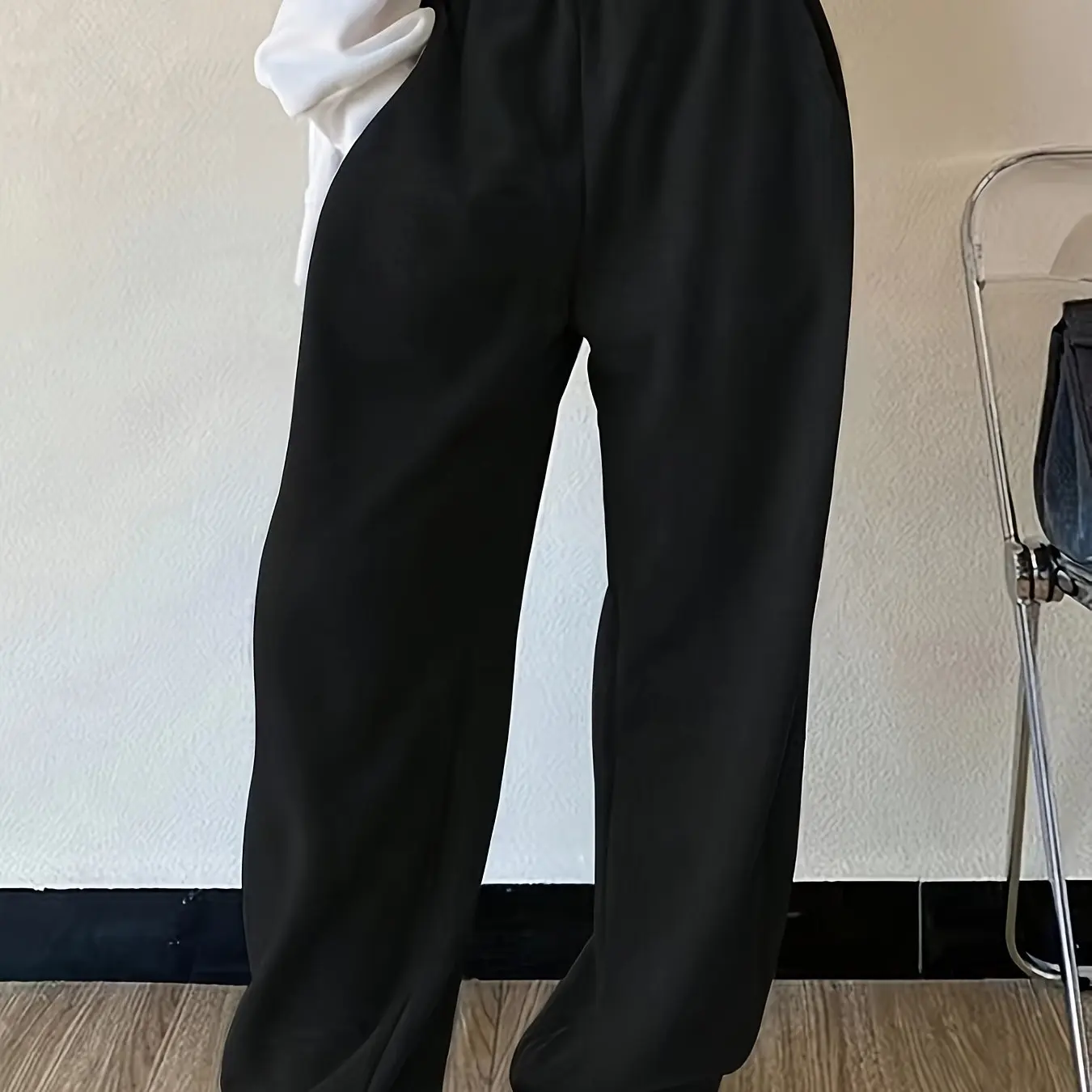 Women's Casual Loose-Fit Solid Color Pants - Machine Washable Winter Warmth Trousers for Autumn & Winter