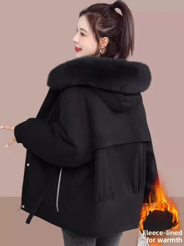 Stylish Women's Short Coat Jacket Winter 2026 New Arrival Fleece Lined Thickened Hooded Compact Size Beautiful Ladies Outerwear
