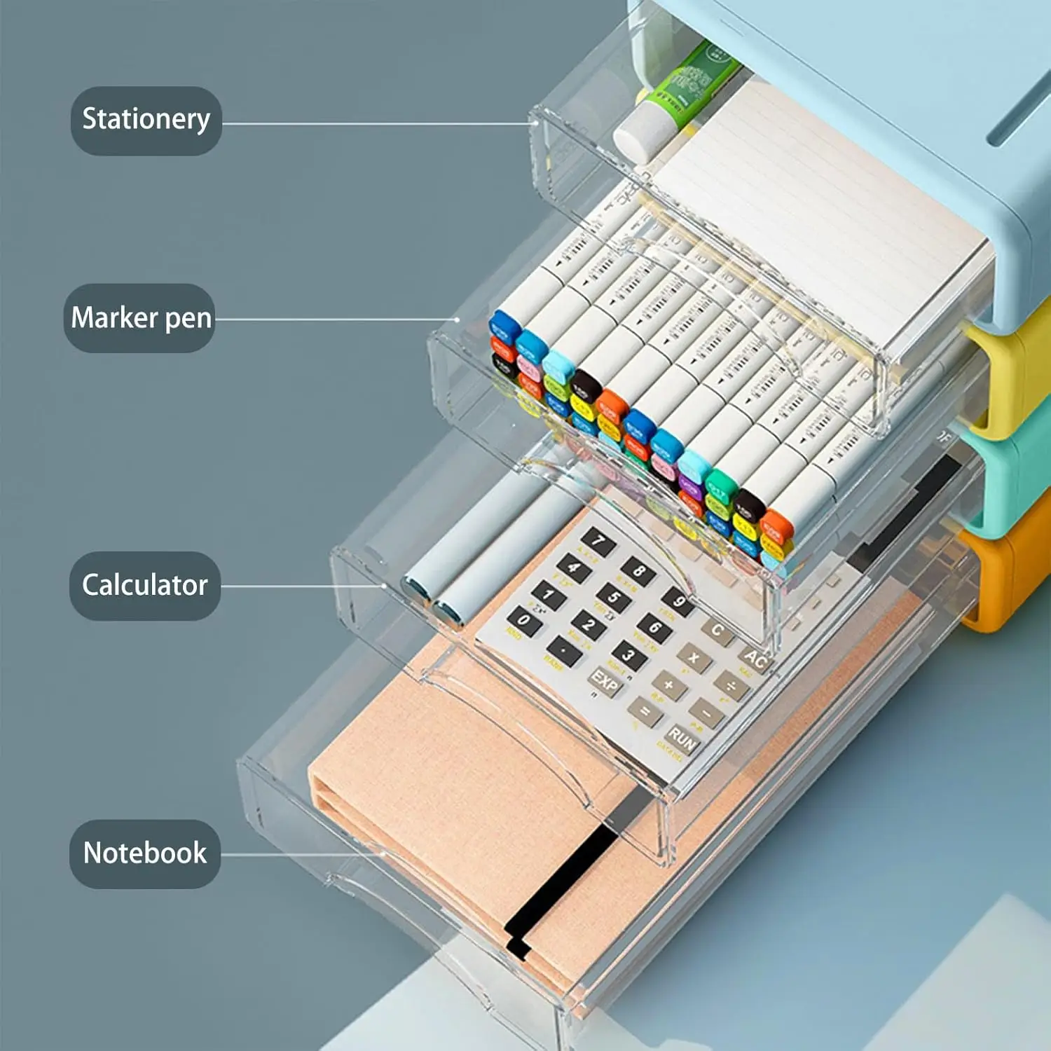 Desk Organizer with Drawers, Stackable  Drawers with Compartments Desktop Organization for Office Supplies, Makeup, Pencils, Tap