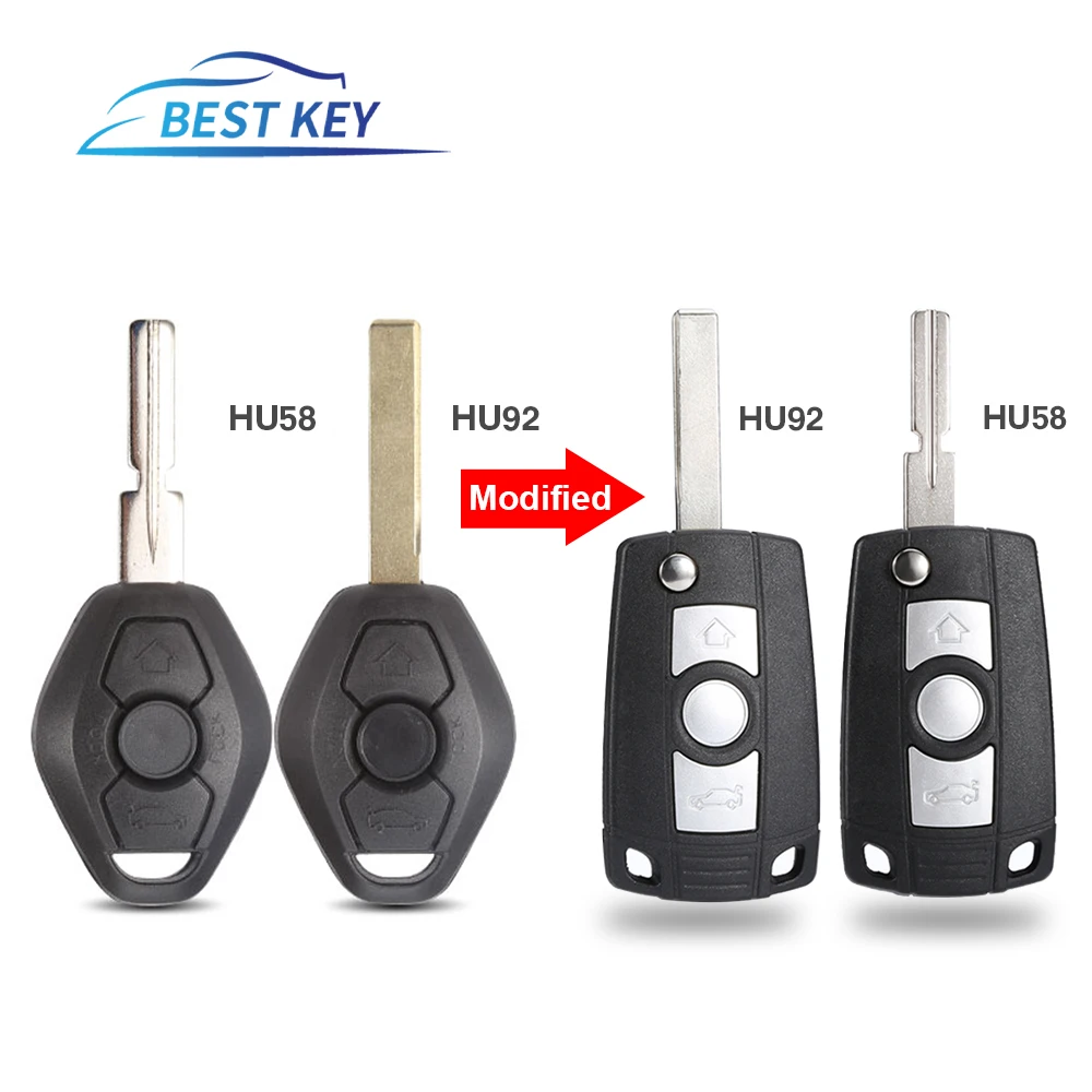 BEST KEY Modified Car Key Shell Case For BMW E38 E39 E46 7 Series X3 X5 Z3 Z4 HU92/HU58 Blade 3 Buttons Cover Keyless Case Fob