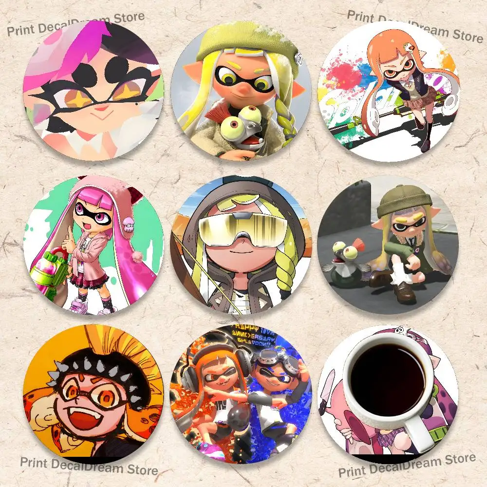 

S-Splatoon Game Wood Coaster Set - Heat Resistant For Tea & Coffee, Home Cafe Decor Holiday Gift