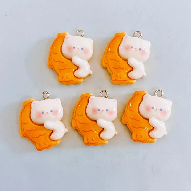 10 قطعة Kawaii Taiyaki الأسماك القط الراتنج السحر لصنع المجوهرات قلادة المفاتيح أقراط المعلقات DIY بها بنفسك لوازم اكسسوارات