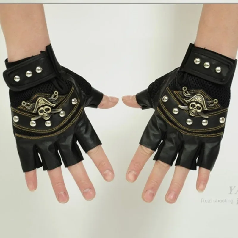 2024 Mountaineering Skull New Half-finger Leather Autumn/winter Pirate Gloves for Men Cycling Sports Personality Outdoor Couple