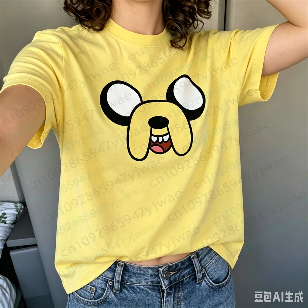 Jake Face T-Shirt, gelbes T-Shirt mit Cartoon-Hund-Motiv, süßes T-Shirt im Abenteuerstil, hochwertiges Oberteil, Sommer-T-Shirts für Damen und Herren. – Detail 3