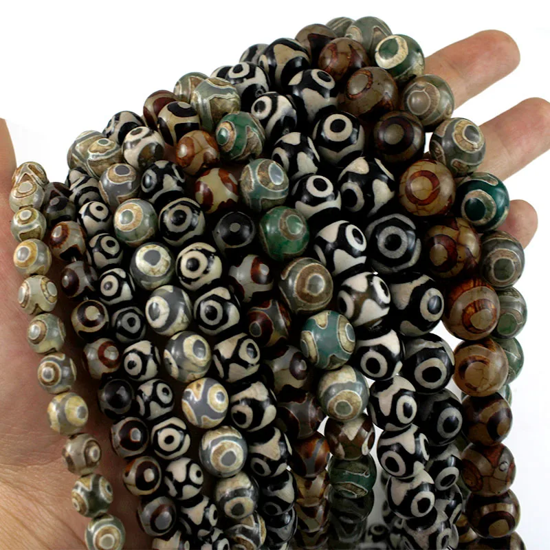 5Pcs Vintage Natural Tibetan Dzi Agates Beads Round 3 Eyed Loose Spacer Beads for DIY Charm Bracelet Necklace Jewelry Making