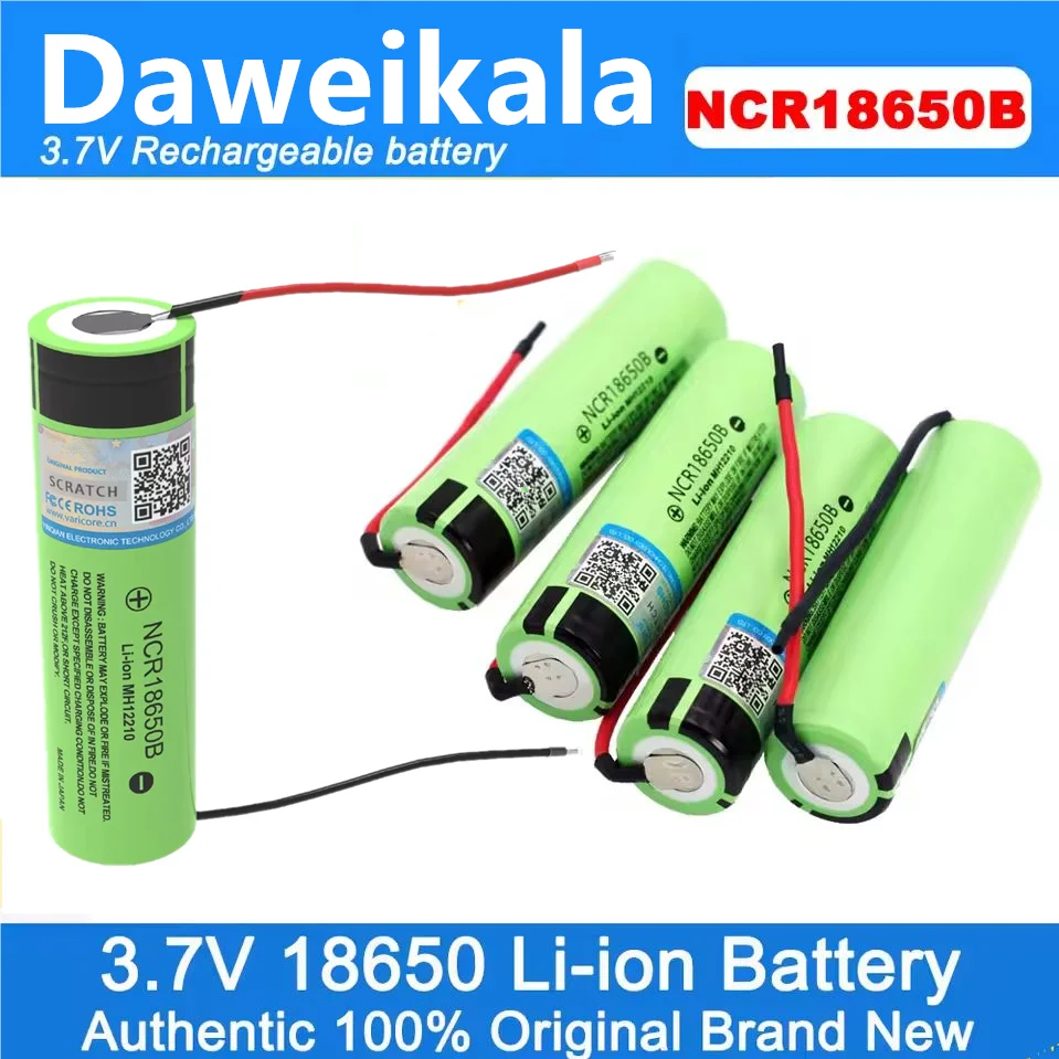 NCR18650B 3.7V 3400mAh 18650 Li-ion Rechargeable Battery with Welding Silica Gel Cable for DIY Applications