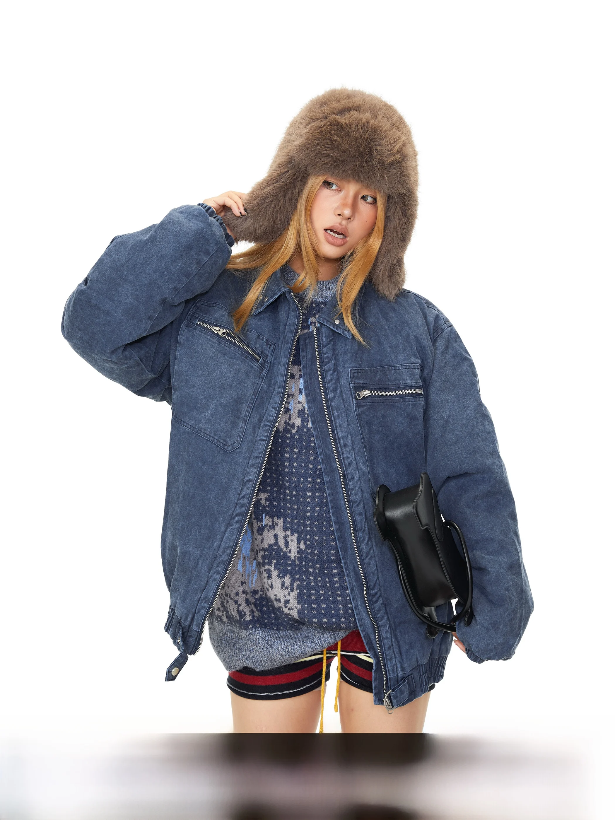 

Blabb Waed Denim Jaet Zipper Cotton Coat Loose Casual Workwear Jaet Fall Winter American Sle Collar Zipper Jeans Ja...