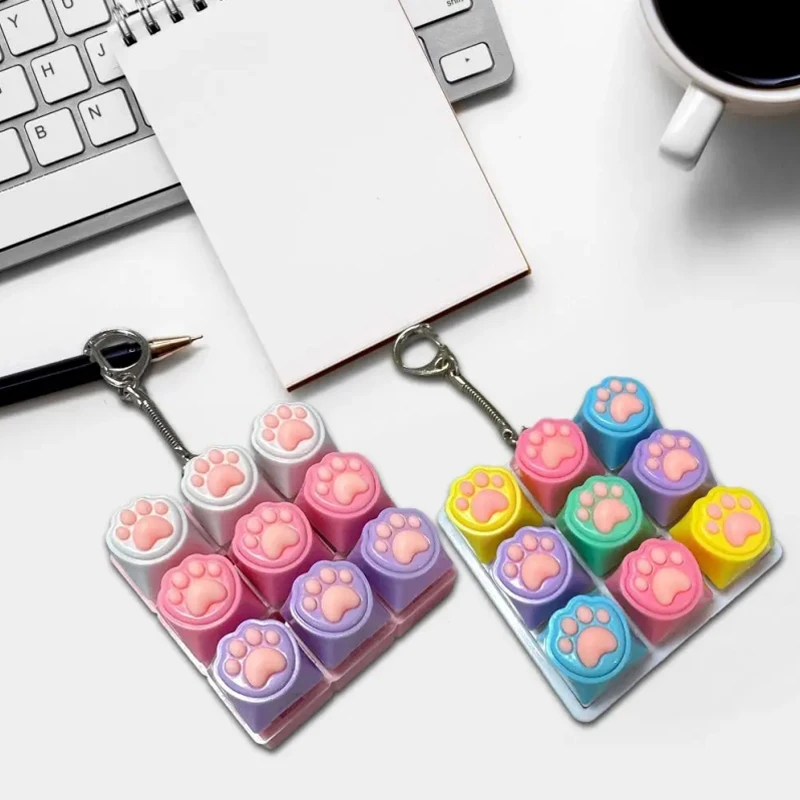 Cat Pawl Decompression 9 Keyboard Key Toy For Adults Antistress Toys Boys Girls Anti Stress Finger Keyboard Games Keychain
