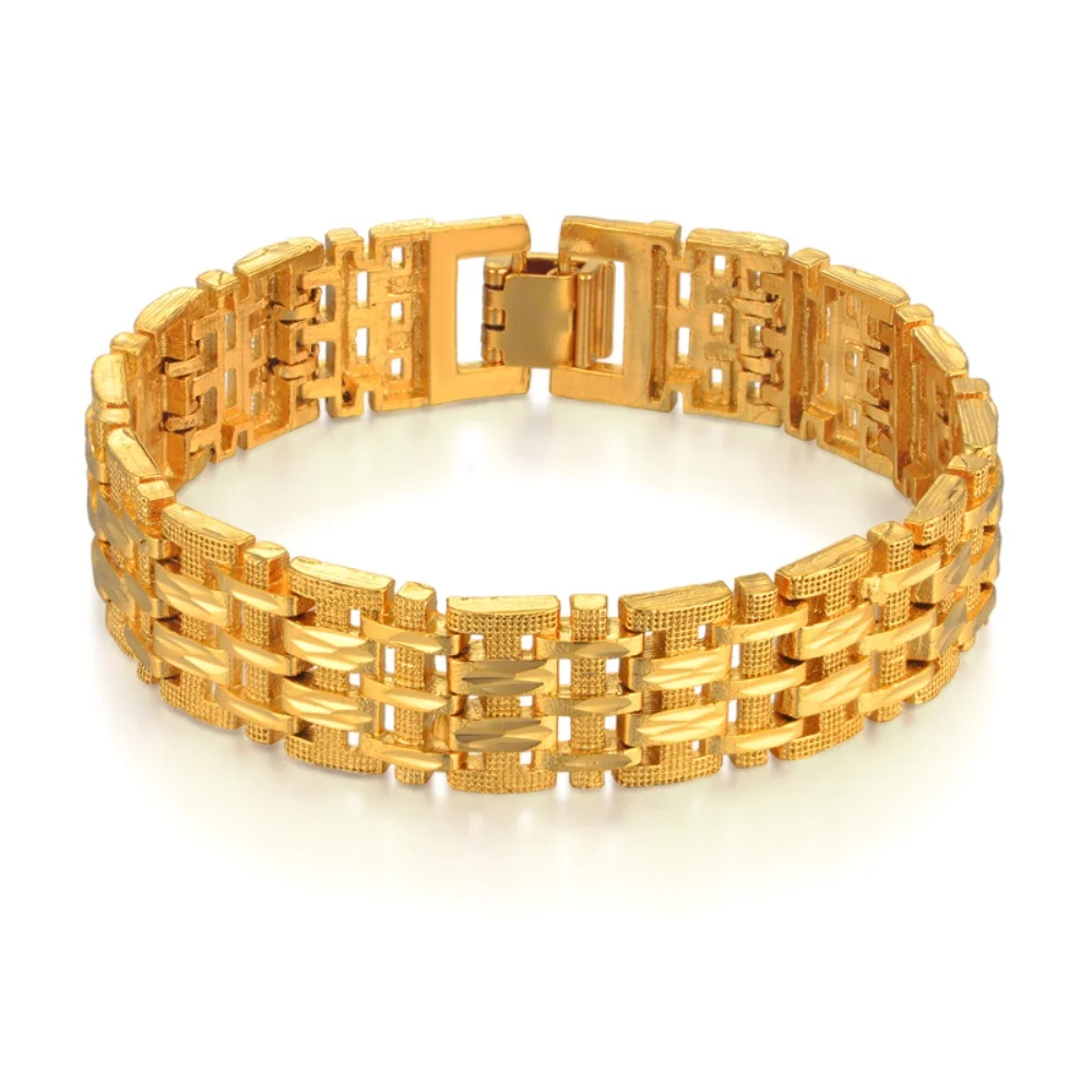 

Chunky Yellow Gold Color Classic 14mm Frosted Link Chain Bracelets Women Men Fashion Hand Chain Bracelet Wholesale