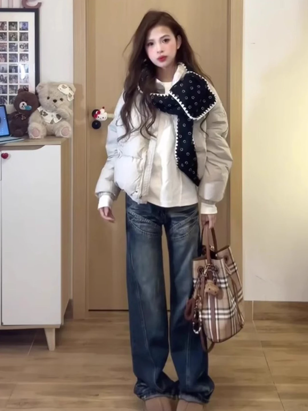 

Корейская свободная укороченная хлопковая куртка для женщин, зимняя утепленная, больших размеров, милая, уникальная, белая, для невысоких фигур