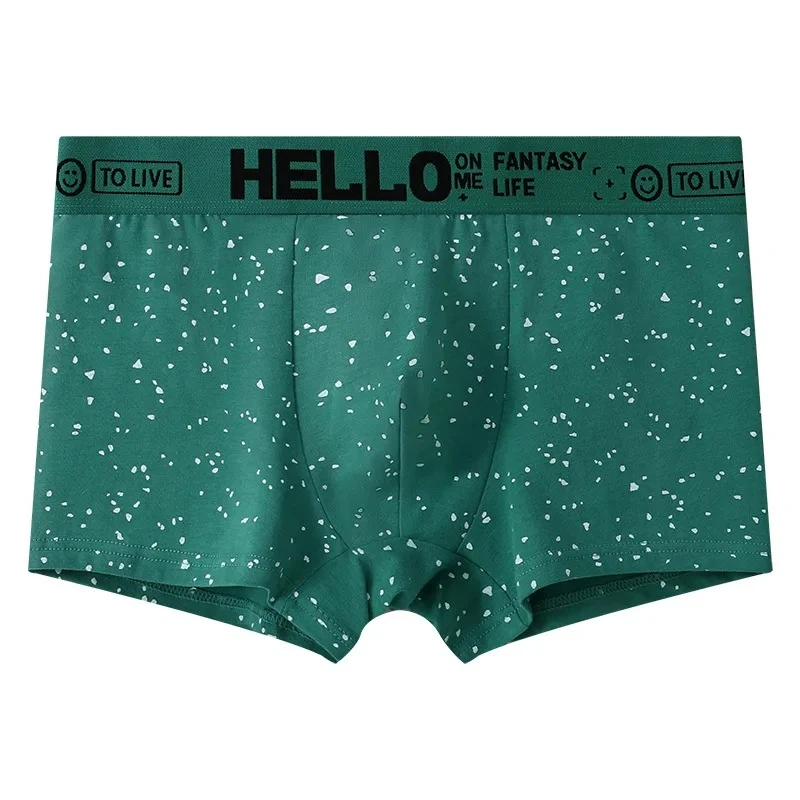 Men's Cotton Boxer Briefs Star Print Casual Underwear Breathable Comfortable Boxy Underpants Youth Fashion U Convex Pouch Trunks