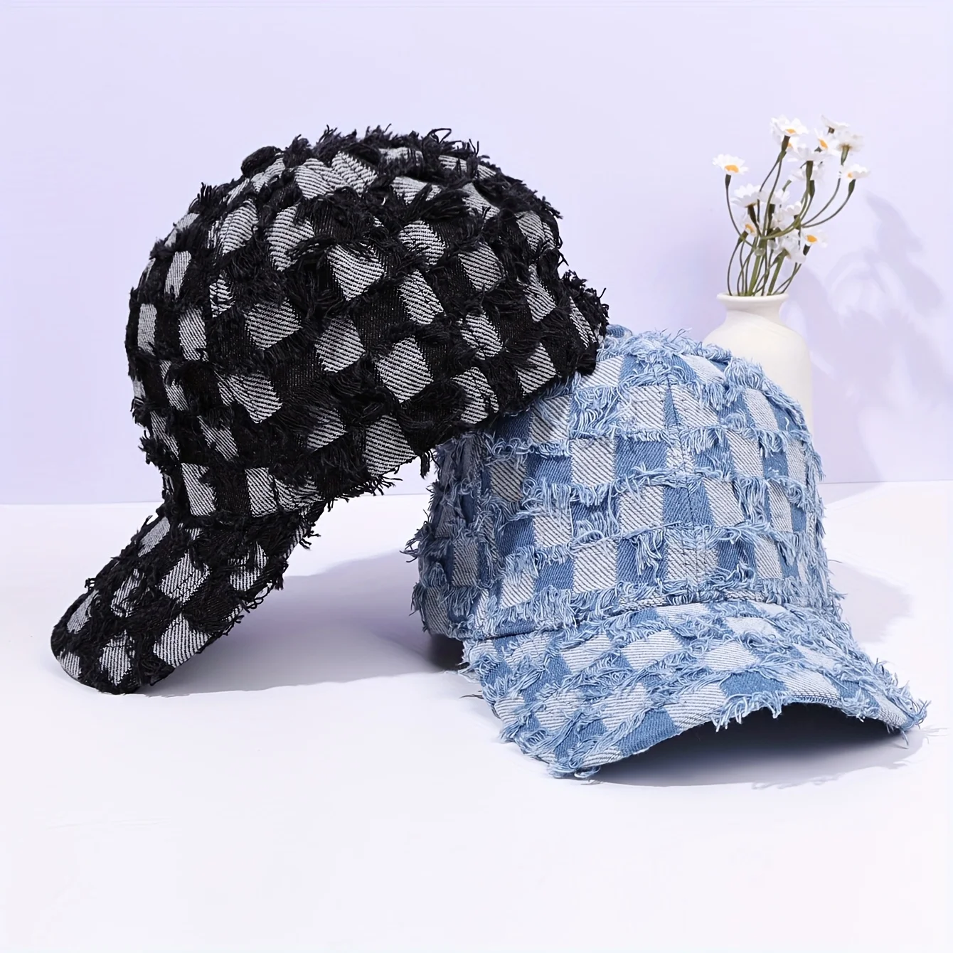 Men's Neutral-colored Plaid Baseball Cap with Frayed Brim Adjustable Street Style Hat Suitable for Outdoor Party Music Festivals