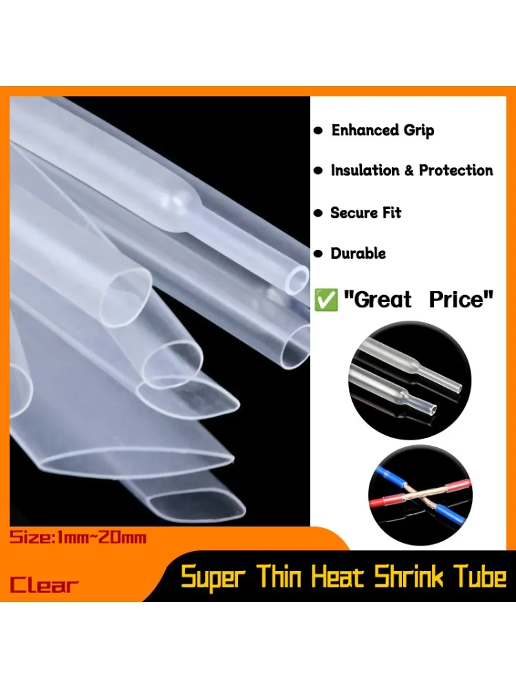 Tube thermorétractable mural Super fin 1 ~ 20mm, ligne d'écouteurs Flexible thermorétractable, manchon de câble Audio, gaine d'emballage 1 ~ 100m transparente