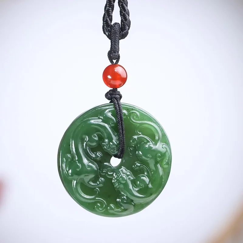 Hetian Jade Antique Necklace With Double Pixiu And Peace, Sweater Chain, Women'S Pendant Jewelry
